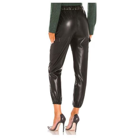 Lovers + Friends Black Vegan Faux Leather Cargo Pants Jogger Utility Size Medium - Picture 4 of 15